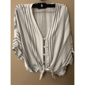Sim & Sam Women's Stripe Button Up Dolman Sleeve Blouse Top SZ L EXCELLENT